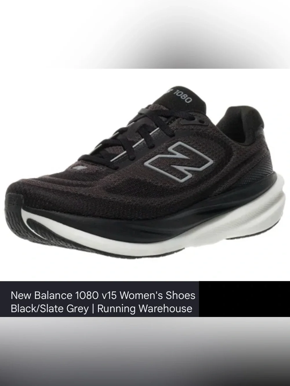 New Balance Women's 1080v15 Running Shoe - Black with Slate Grey, Size: 7.5